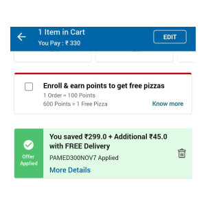 Domino's : Flat Rs.299 Off On Medium Size Pizza Worth 599 or more