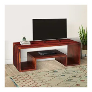 Amazon Brand - Solimo Sanmarcos Solid Sheesham Wood TV Unit with 1 Shelf (Honey Finish)
