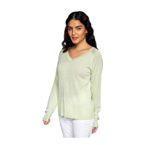 AND Solid V-Neck Viscose Womens Straight Top (SS22AK050TFK-P)