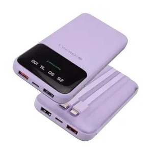 ZEBRONICS MW60 Power Bank, 10000 mAh, Rapid Charge, 20W Output, Outputs - Dual USB | Dual Type C | Lightning, Type C PD, LED Indicator, Built in I/O Cables, Made in India (Lavender)