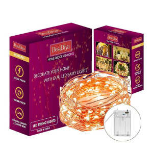 Desidiya 3AA Battery Powered Copper String Decorative LED Fairy Lights Warm White, 10 Meters, 100 LED's (Pack of 1)