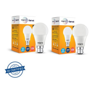 Wipro 10 W Standard B22 LED Bulb  (White, Pack of 2)