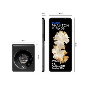 (Apply 24000 off coupon) TECNO Phantom V Flip 5G (Iconic Black 8GB RAM,256GB Storage) | 45W Fast Charging | 32 MP Selfie, 64 Rear Camera| 6.9" Flexible, 1.32" Secondrary AMOLED