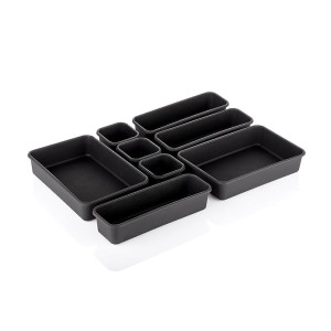 Kuber Industries Storage Organizer Set | Kitchen Organizer | Makeup Organizer Tray Set | Desk Drawer Divider Tray | Multi-Purpose Stationery Organizer with Interlock | 8 Piece Set | Black
