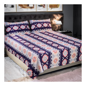 Status Contract Spring Summer Collection-2024 Cotton Rich Double Bedsheet with 2 Pillow Covers for Bed Room, Home, Hotel-120 GSM | (Blue)
