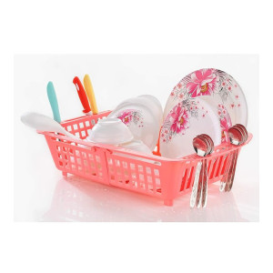 Primelife Plastic Adjustable Over Sink Dish Drainer, Vegetables Drying Rack Basket, Organizer Tray for Home & Kitchen - Pink (Adj - Basket)