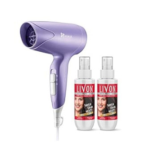 Livon Damage Protect Serum For Women & Men, Protection Up To 250°C & 2X Less Hair Breakage, 100 ml (Pack of 2) With Syska Hair Dryer