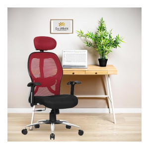 Da URBAN® Prisma High Back Revolving Mesh Office Executive Ergonomic Chair with Adjustable Headrest and Tilt Lock, Long Day Comfort, (Red)