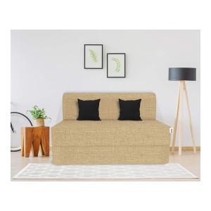 Coirfit Two Seater, 4' X 6' Feet Folding Sofa Cum Bed - Perfect for Guests - Jute Fabric Washable Cover with Free Cushions - Beige