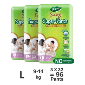 Dabur Baby Super Pants | Diaper Infused with Aloe Vera, Shea Butter & Vitamin E | Insta-Absorb Technology - L  (96 Pieces)