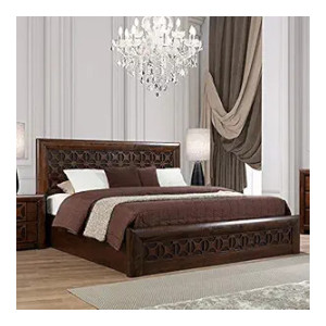 HomeTown Casablanca Solid Wood Hydraulic Storage King Size Bed in Walnut Colour
