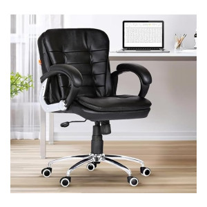 Da URBAN® Milford Mid Back Revolving Leatherette Ergonomic Home & Office Executive Chair with High Comfort Seating, Height Adjustable Seat & Heavy Duty Metal Base (Black)