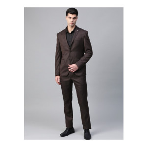 Blackberrys Men Brown Self-Design Slim Fit Formal Suit