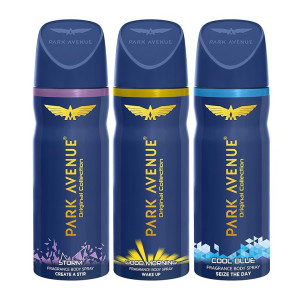 Park Avenue Original Collection | Deodorant for Men | Fresh Long-lasting Aroma – Cool Blue, Good Morning & Storm | 150ml each (Pack of 3)