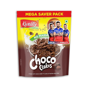 Kwality Choco Flakes 1kg | Made with Whole Wheat, No Maida Chocos | Source of Protein & Fiber | Richness of Chocolate | Healthy Food & Breakfast Cereal for Kids