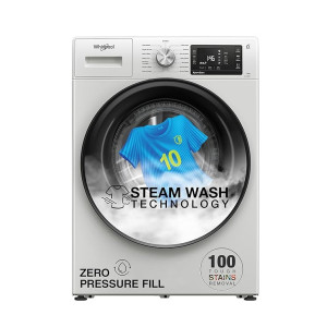 Whirlpool 8 Kg 5 Star Inverter Front Load Fully Automatic Washing Machine with In-Built Heater (XS8014BYW52E, Crystal White, 100+ Tough Stains, Steam Technology, 6th Sense Soft Move, 2024 Model) [Rs.5693 off with ICICI 6Mon No cost EMI]