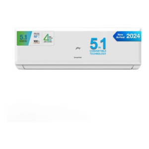 Godrej 5-In-1 Convertible 2024 Model 1.5 Ton 4 Star Split Inverter 4 Way Air Swing And Heavy Duty Cooling at Extreme Temperature AC - White  (EI 18PINV4R32 WYP, Copper Condenser) [Flat Rs.2000 Off on HDFC CC]