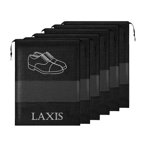 LAXIS - Shoe Bag for Travel & Storage Organizer for Women & Men | Travel Accessories Shoe Bags Pouches | Travel Shoe Cover for Travelling Travel Essentials (Black, Pack of 6)