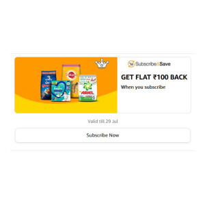 Flat Rs.100 Cashback On No Minimum Subscribe & Save Order (Specific Accounts)[25th - 29th July]