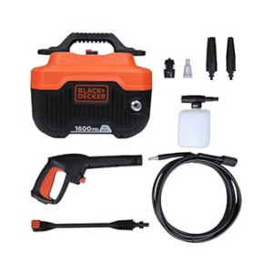 BLACK+DECKER BEPW1600H 1300W 1600 PSI 110 Bar Horizontal Pressure Washer for Car, Bike, Home & Garden Cleaning Use with Multiple Accessories Included, 1 Year Warranty, ORANGE & BLACK