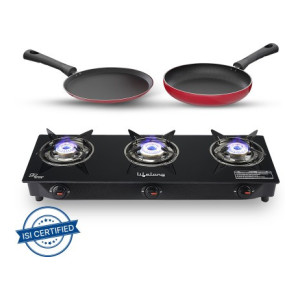 Lifelong LLCMBGS03 Combo - Cooktop + Flat tawa + Fry Pan Top Glass Manual Gas Stove  (3 Burners)