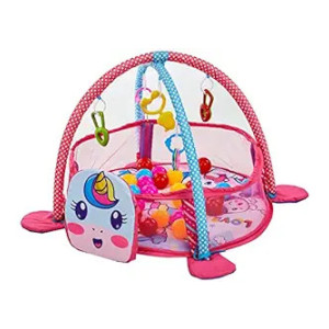 Amazon Brand - Supples Baby Play Gym Pool/Mat, Activity Play Gym for Baby with Hanging Toys, Baby Bedding for Newborn for 2+ Months (Pack of 1,Multicolor,Unicorn face)