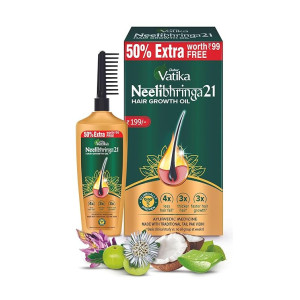 DABUR Vatika Neelibhringa 21 Hair Growth Oil - (50Ml+25Ml Extra Free) | 14 Ayurvedic Herbs | Ayurvedic Medicine | 4X Less Hairfall | 3X Thicker Hair | 21 Hair Benefits | With Ergnomic Comb Applicator  COUPON