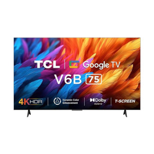 TCL 189 cm (75 inches) Metallic Bezel-Less Series 4K Ultra HD Smart LED Google TV 75V6B (Black) [Apply ₹5000 coupon+ Rs.6111 off with ICICI 12Mon No Cost EMI]