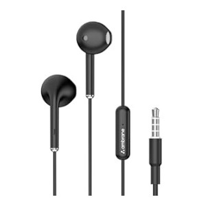 Ambrane Wired in Earphones with in-line Mic for Clear Calling, 14mm Dynamic Drivers for BoostedBass™, 3.5mm Jack, Multi-Functional Controller (Stringz 38 Lite, Black)