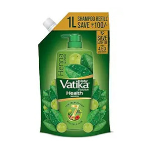 Dabur Vatika Health Shampoo - 1L (Refill Pouch) | With 7 natural ingredients | For Smooth, Shiny & Nourished Hair | Repairs Hair damage, Controls Frizz | For All Hair Types | Goodness of Henna & Amla