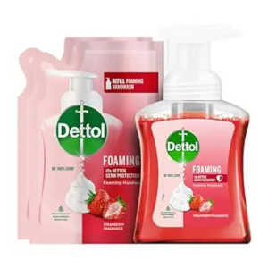 Dettol Foaming Handwash Pump + Refill Combo, Strawberry (250ml + 200ml) Pack of 2 | Rich Foam | Moisturizing Hand Wash | Soft on Hands