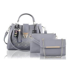 Fargo PU Leather Latest Handbags For Women's Ladies Combo Of 3 (GREY_EMBDRY_FGO-256)