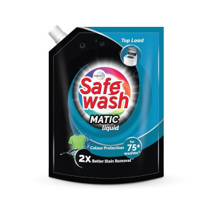 Safewash Top Load Matic Premium Liquid Detergent with Colour-Protect Technology| 2X Stain Removal | For All Types of Fabrics| 2L Refill Pouch [Subscribe & Save: 5% off]