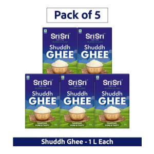 Sri Sri Tattva Shuddh Ghee - Danedar, Pure & Tasty | Each 5 L Tetrapack  (Pack of 5)