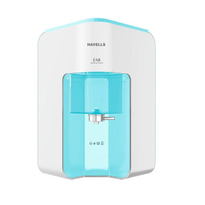 Havells Fab Alkaline Water Purifier (White & Sky Blue), RO+UV+Alkaline, Filter Alert, Copper+Zinc+Minerals, 7 Stage Purification, 7L Tank, Suitable for Borwell, Tanker & Municipal Water