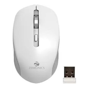 ZEBRONICS ZEB-JAGUAR Wireless Mouse, 2.4GHz with USB Nano Receiver, High Precision Optical Tracking, 4 Buttons, Plug & Play, Ambidextrous, for PC/Mac/Laptop (White+Grey)