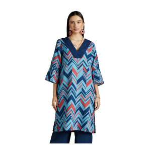 RIVER by Narendra Kumar Premium Designer Women's Geos Print Kurta Kurti