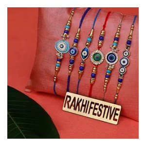 Perpetual Evil Eye Rakhi for Brother and Bhabhi Eco Friendly Lord Ganesha Idol for Home Décor and Rakhi for Brother Set of 6