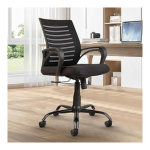 CELLBELL Desire C104 Mesh Mid Back Ergonomic Office Chair/Study Chair/Revolving Chair/Computer Chair for Work from Home Metal Base Seat Height Adjustable Chair (Black)