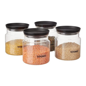 Amazon Brand - Solimo Airtight Plastic Storage Jar Set, 4 Containers (1000ml), BPA Free, Black