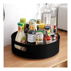 JRM's 360° Rotating Organizer Tray Multi- Function Round Rotating Tray/Kitchen Organizer/Cosmetics Organize (Black) (Pack of 1)