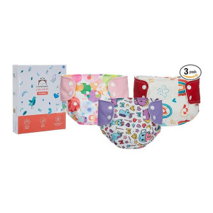 Mama Bear Reusable Cloth Diapers - Pack of 3 Diapers, Freesize, for Baby 0-3 yrs (Pink, Purple, Red)