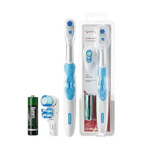 Lifelong Ultra Battery Powered Toothbrush for Adults with Free Clove Dental Care Plan,Replacable Heads - Soft Floss Tip & Spiral Bristles - 3 Smart Cleaning Modes - LLDC45, Blue)