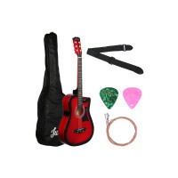 Juârez Acoustic Guitar, 38 Inch Cutaway, 038C with Bag, Strings, Pick and Strap, Black (Acoustic Guitar Kit, Red Sunburst)