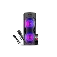 KRISONS Cylender 4" Double Woofer 40W Multi-Media Bluetooth Party Speaker with Wired Mic for Karaoke,2400 MAH Battery, Digital Display,RGB Lights, USB, SD Card, FM Radio,Auto TWS Function & Remote