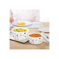 Larah by Borosil Confetti 2 pcs (800 ml + 1.2 L) Storage Bowls with Lids, Opalware Storage Containers with Air Tight Lid, Microwave & Dishwasher Safe Kitchen Storage Containers