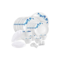Cello Opalware Dazzle Series Blue Swirl Dinner Set, 49Pcs | Opal Glass Dinner Set for 8 | Light-Weight, Daily Use Crockery Set for Dining | White Plate and Bowl Set (Apply 400 off coupon + 229 cashback)