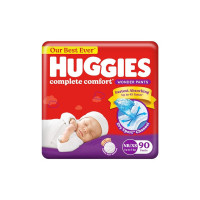 Huggies Complete Comfort Wonder Pants, India's Fastest Absorbing Diaper, Patented Dry Xpert Channel | Pant Style Diapers New Born / XS Size (Up to 5 Kgs), Pack of 90 Diapers (Coupon)