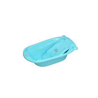 Amazon Brand - Supples Baby Bathtub and Bath Sling, Spacious, Portable, Storage Slots, Safe with Water Drain (Blue)