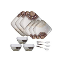 SigriWala Pack of 12 Melamin Dinner Set  (White, Brown)
